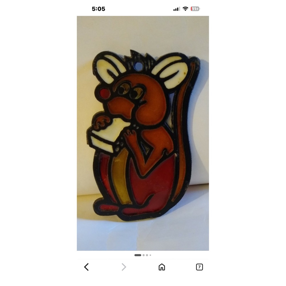 Vintage Stained Glass Mouse Tea Light Candle Holder Metal Suncatcher Whimsical